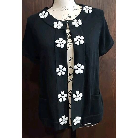 Crystal Kobe Cardigan Sweater XL Short Sleeve Beaded Floral Black Embellished - Picture 1 of 5